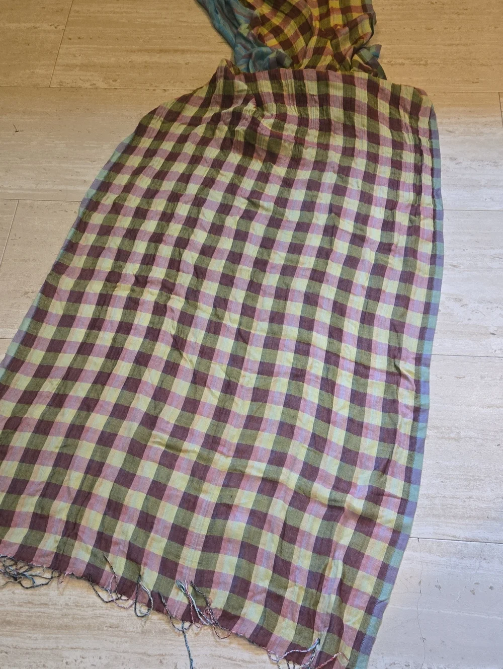 New Neiman Marcus Raj Oversized Reversible Plaid Fringed Edge Shawl/Scarf
